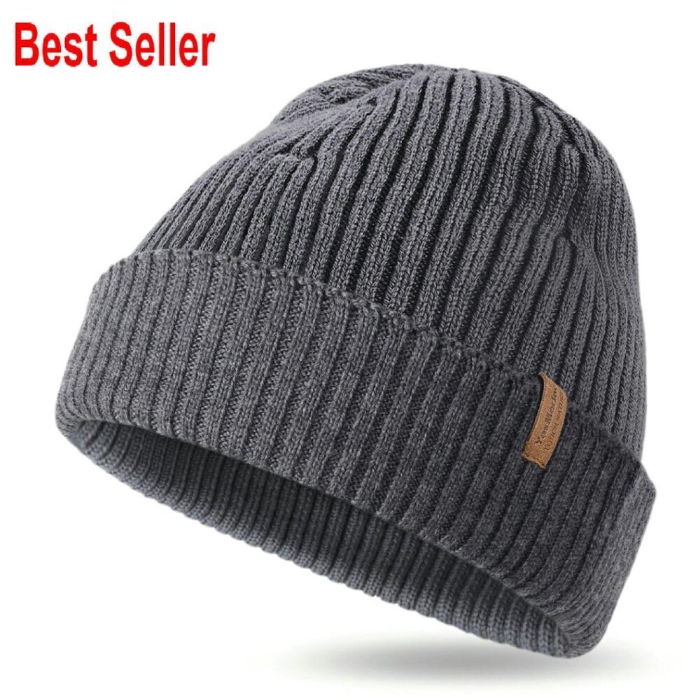 Merino Wool Rib Knit Beanie Unisex Classic Warm Lightweight Winter Hat